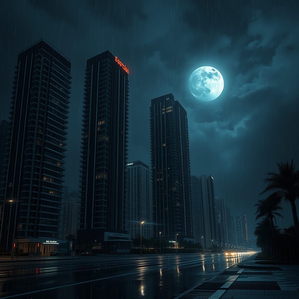 Luxurious High-Rise Apartments Under Moody Night Sky