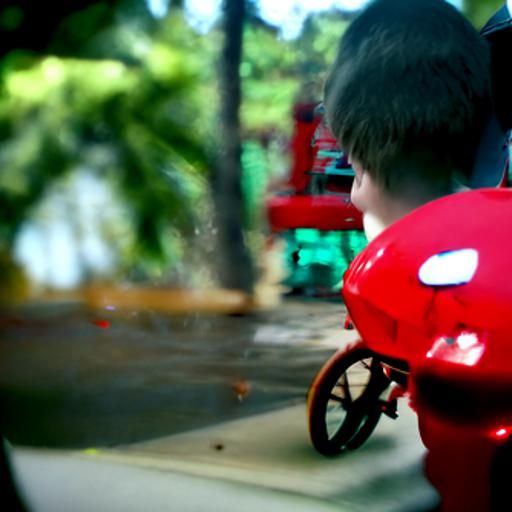 Child on Red Tricycle: Cinematic Film Still