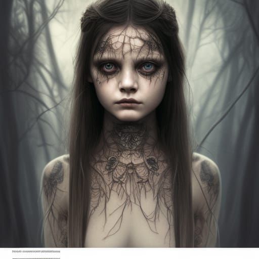 Detailed Portrait with Tattoos in Digital Illustration Style