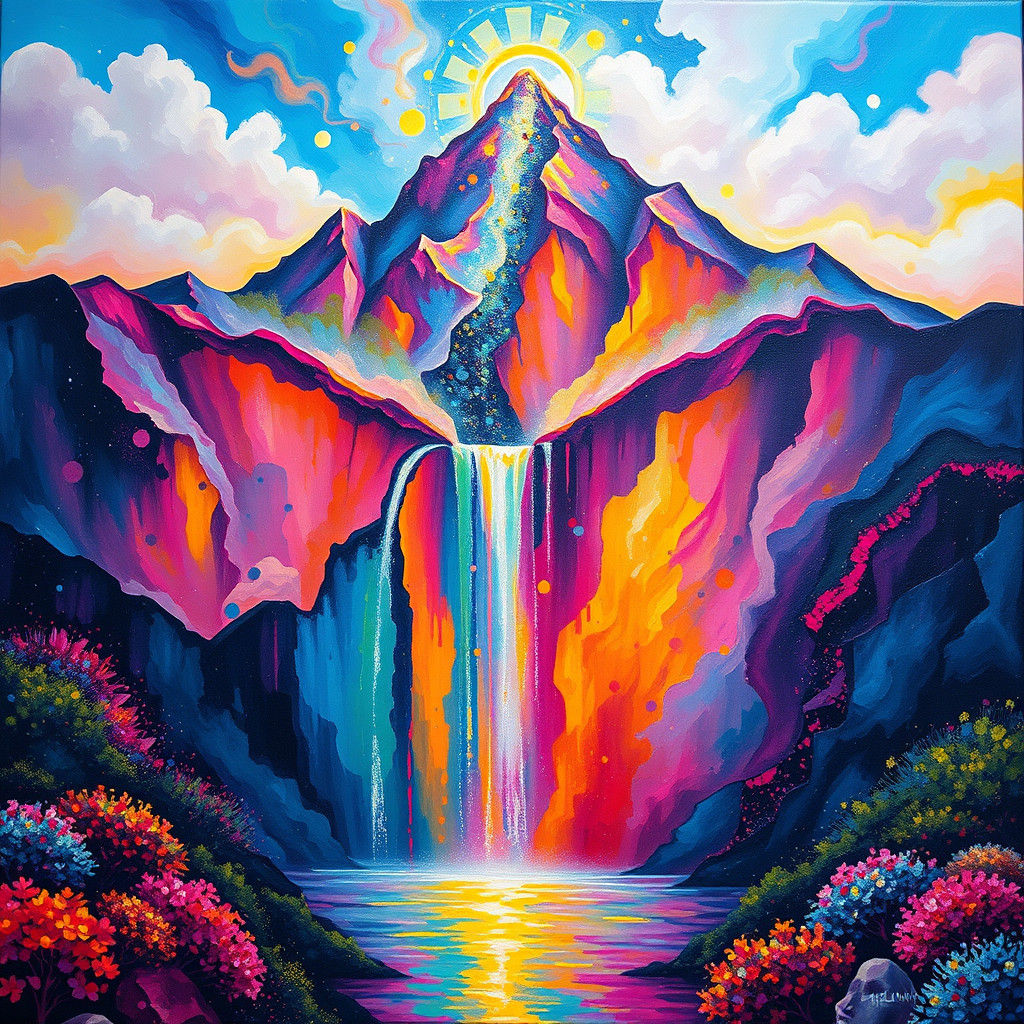 Rainbow Waterfall in Abstract Acrylic Art