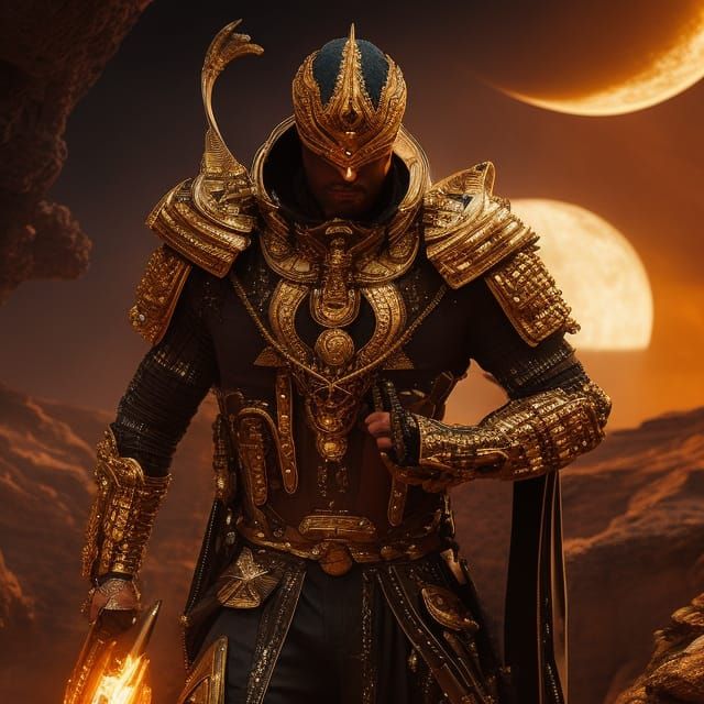 Alien Scorpion Humanoid in Desert Night, Detailed Digital Ar...