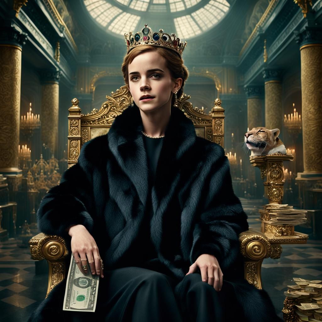 Opulent Portrait: Woman on Throne with Jaguars