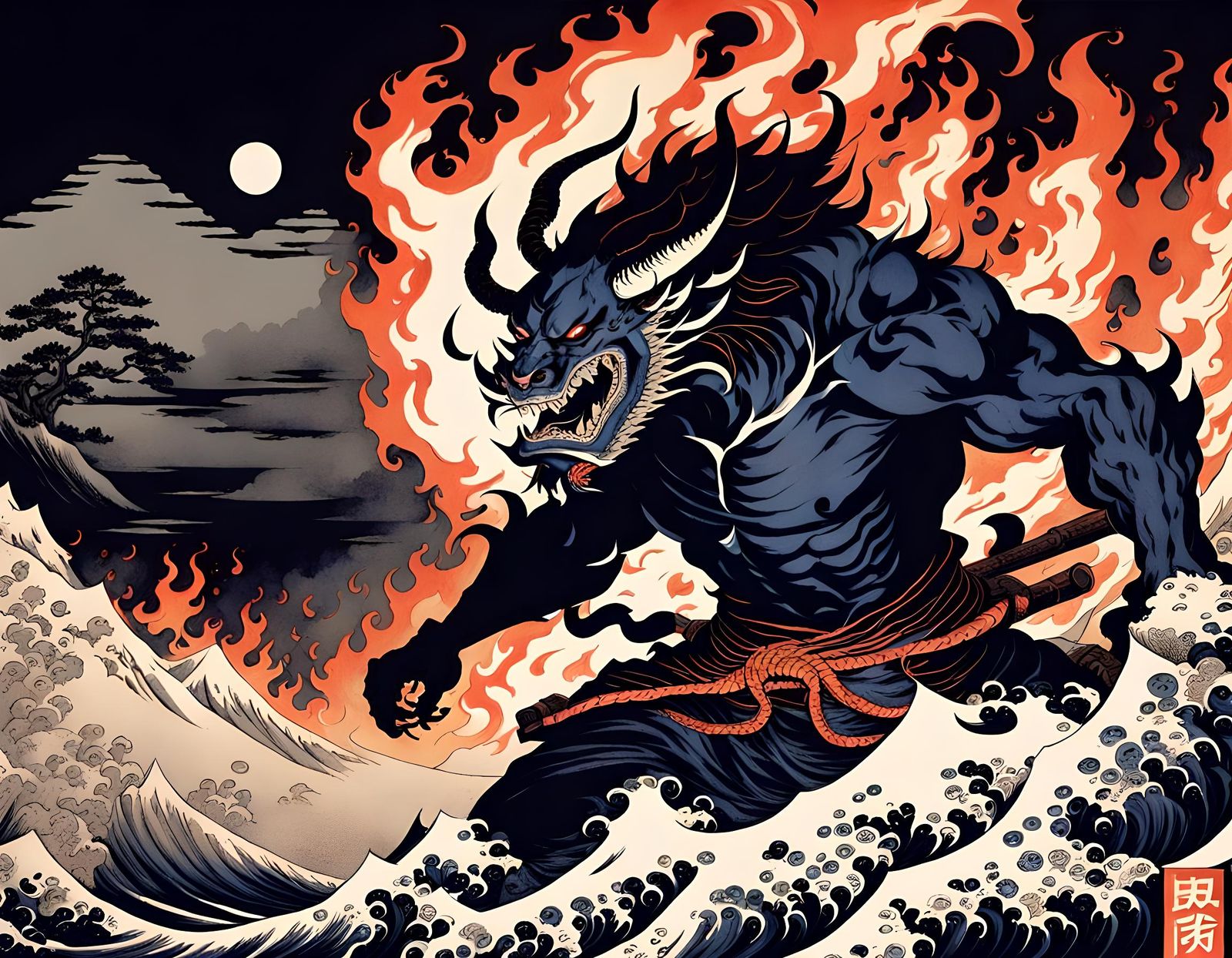 Astral Demon Prince in Hokusai Style