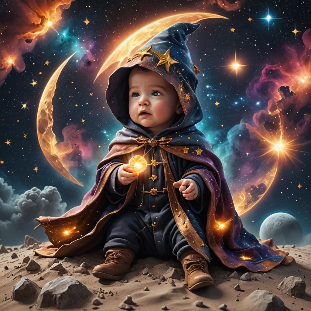 Baby Wizard and Exploding Supernova: Fantasy Concept Art