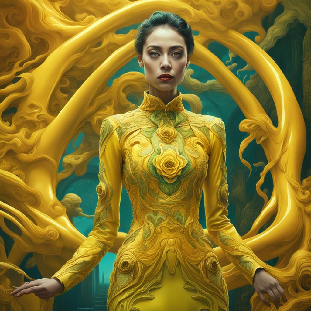 Woman in Biomorphic Dress: Surreal Digital Painting