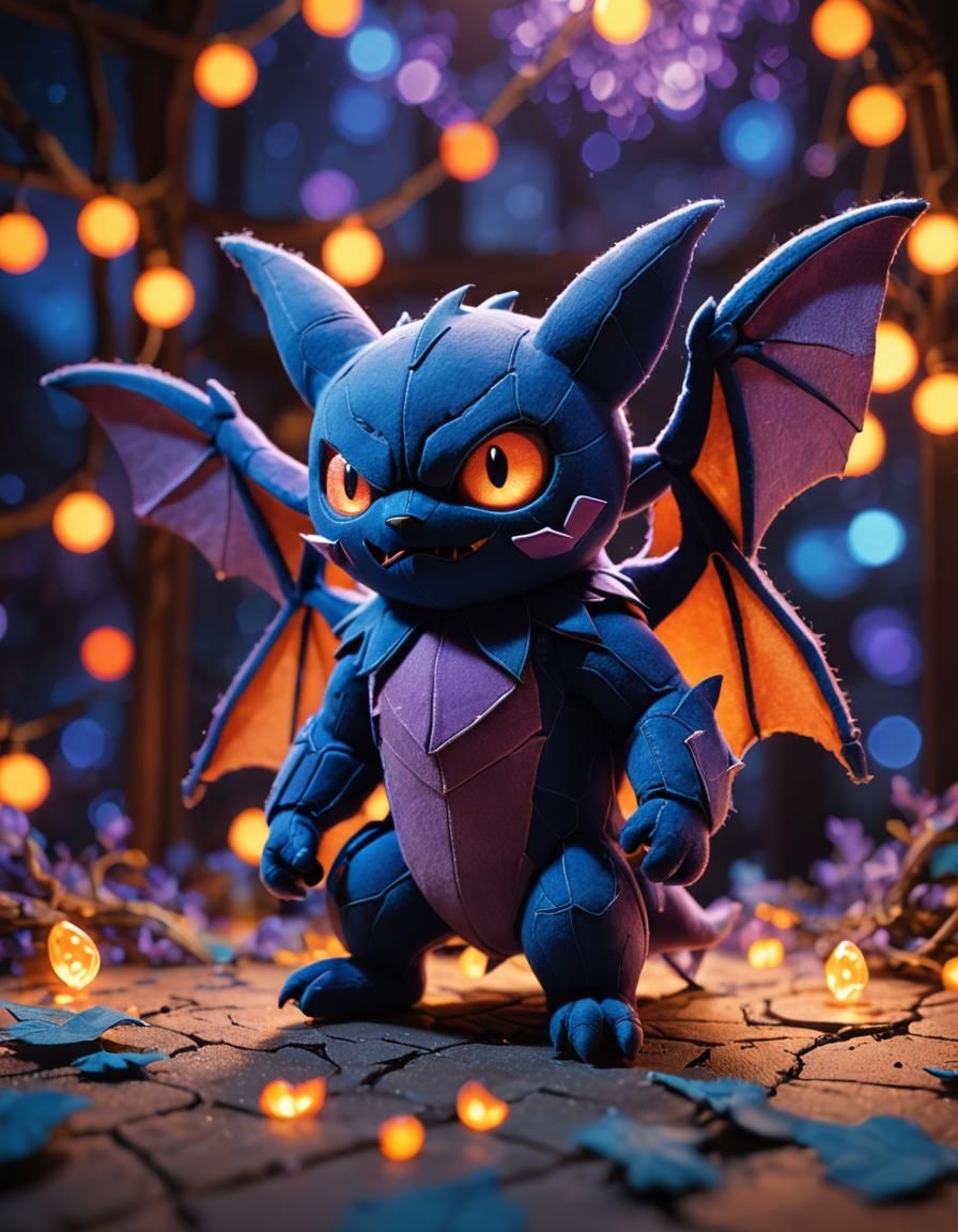 Glowing Golbat Plushie in Fantasy Concept Art Style