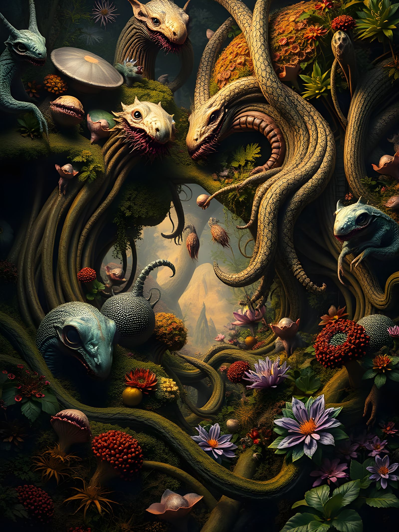 Surreal Nature Scene in Hieronymus Bosch Style