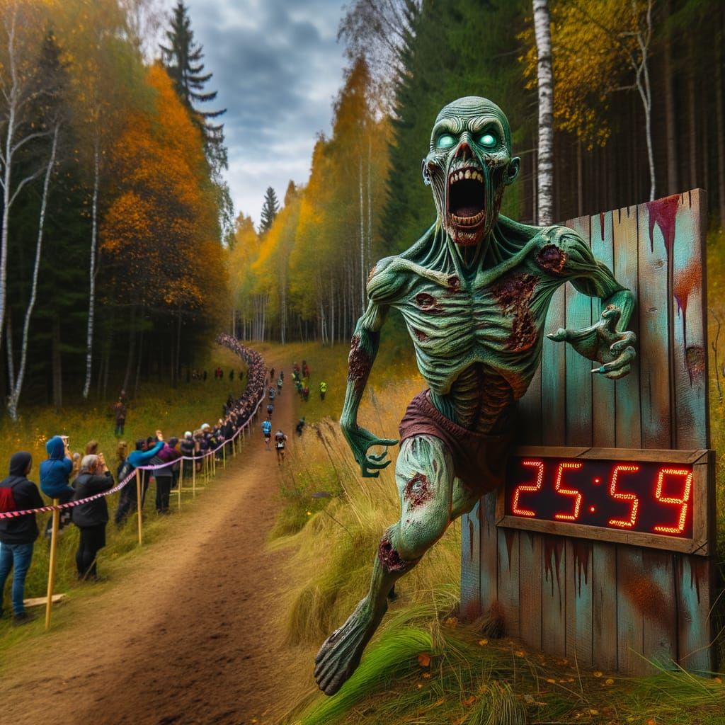 Green Zombie Runner Smashes XC Finish Line in 25:59