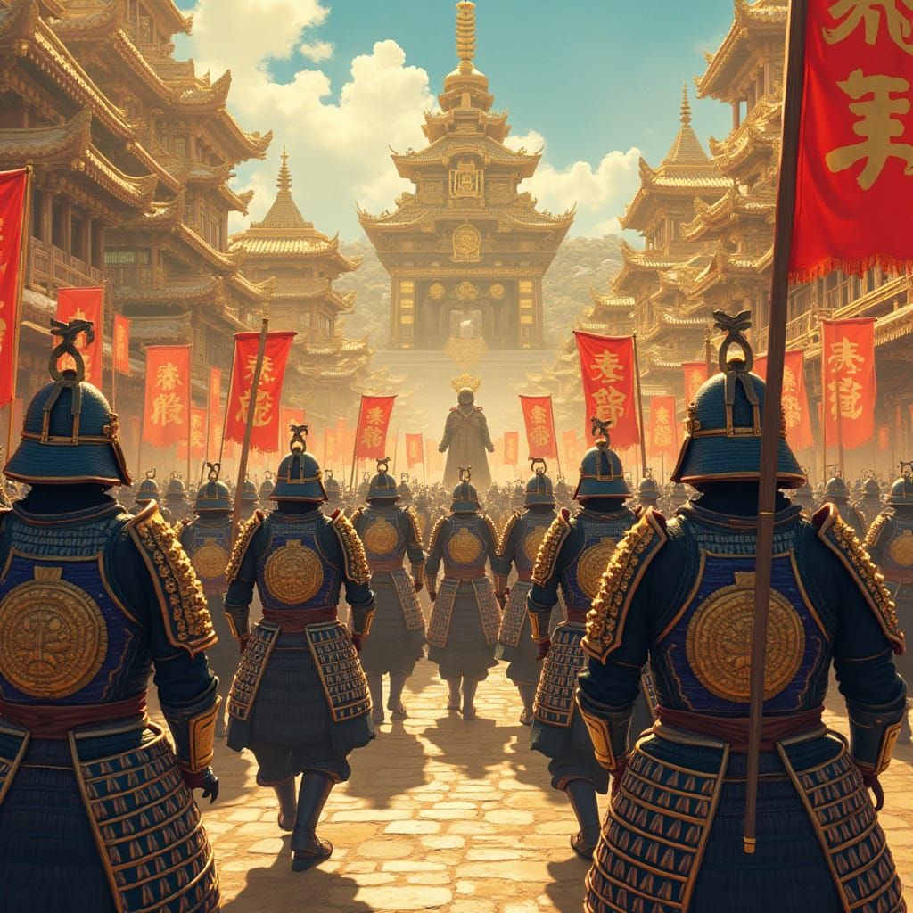 Samurai Parade in Golden City, Anime Style