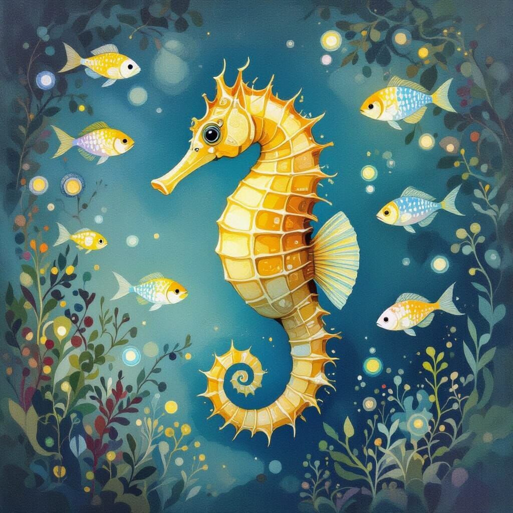 Underwater Garden: Seahorse Dance in Surreal Impressionism