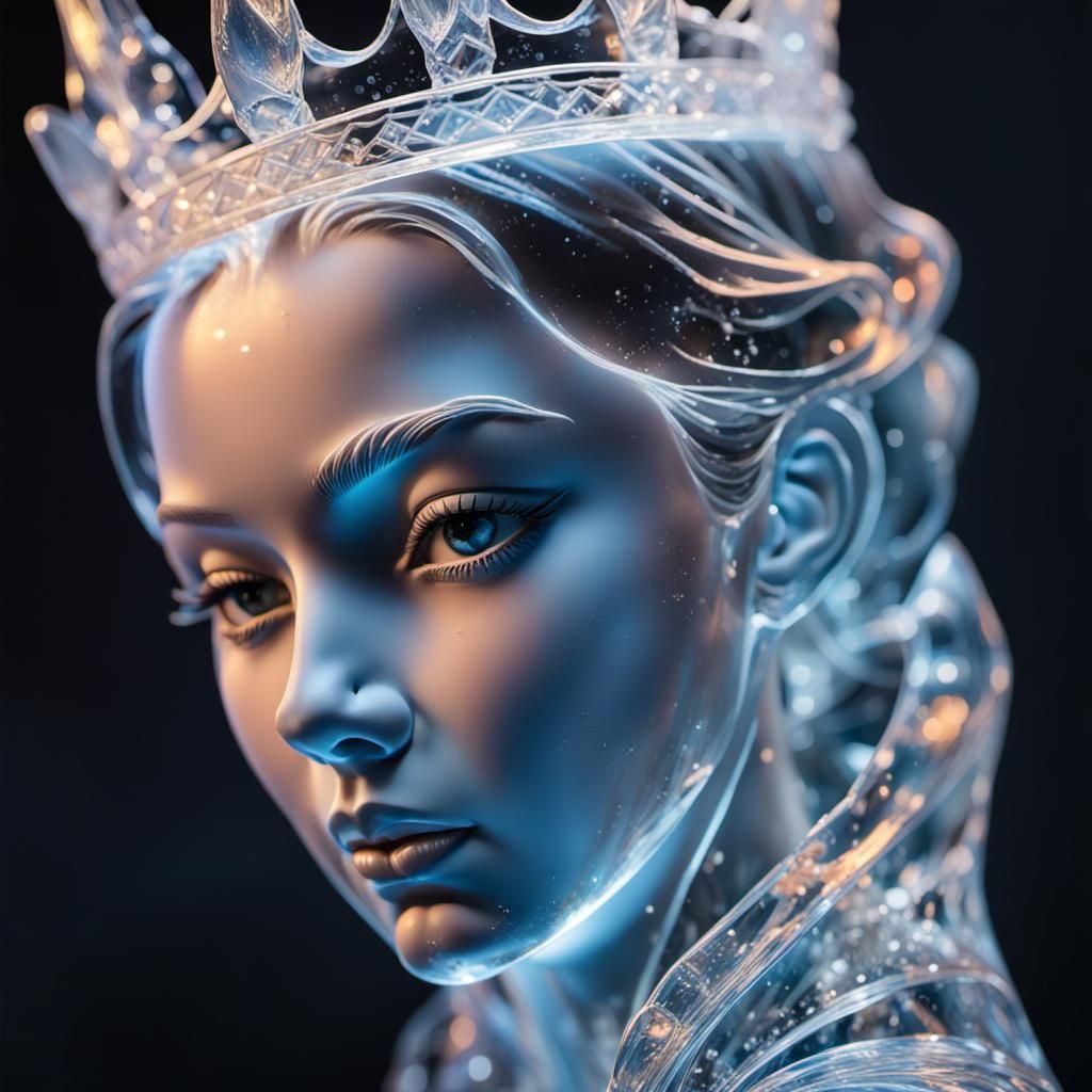 (clear, transparent:1.7), translucent, ice sculpture of a beautiful princess