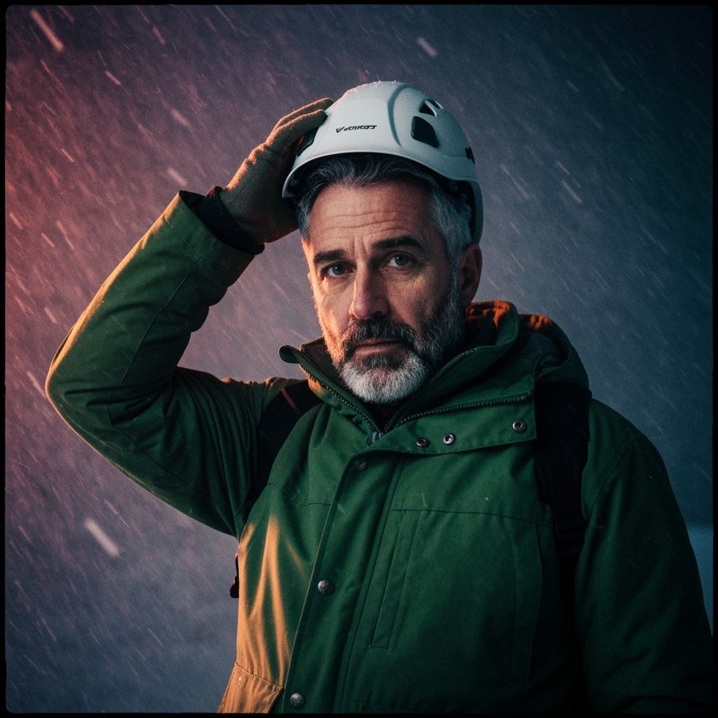 Geologist Braving Snowstorm in Cinematic Lighting