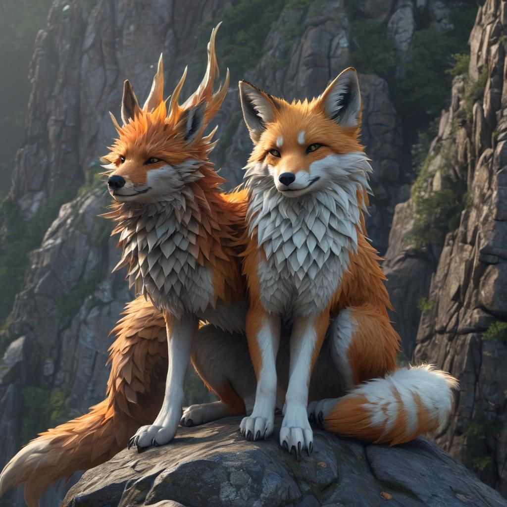 Kitsune Dragon Hybrid on Mythical Mountain