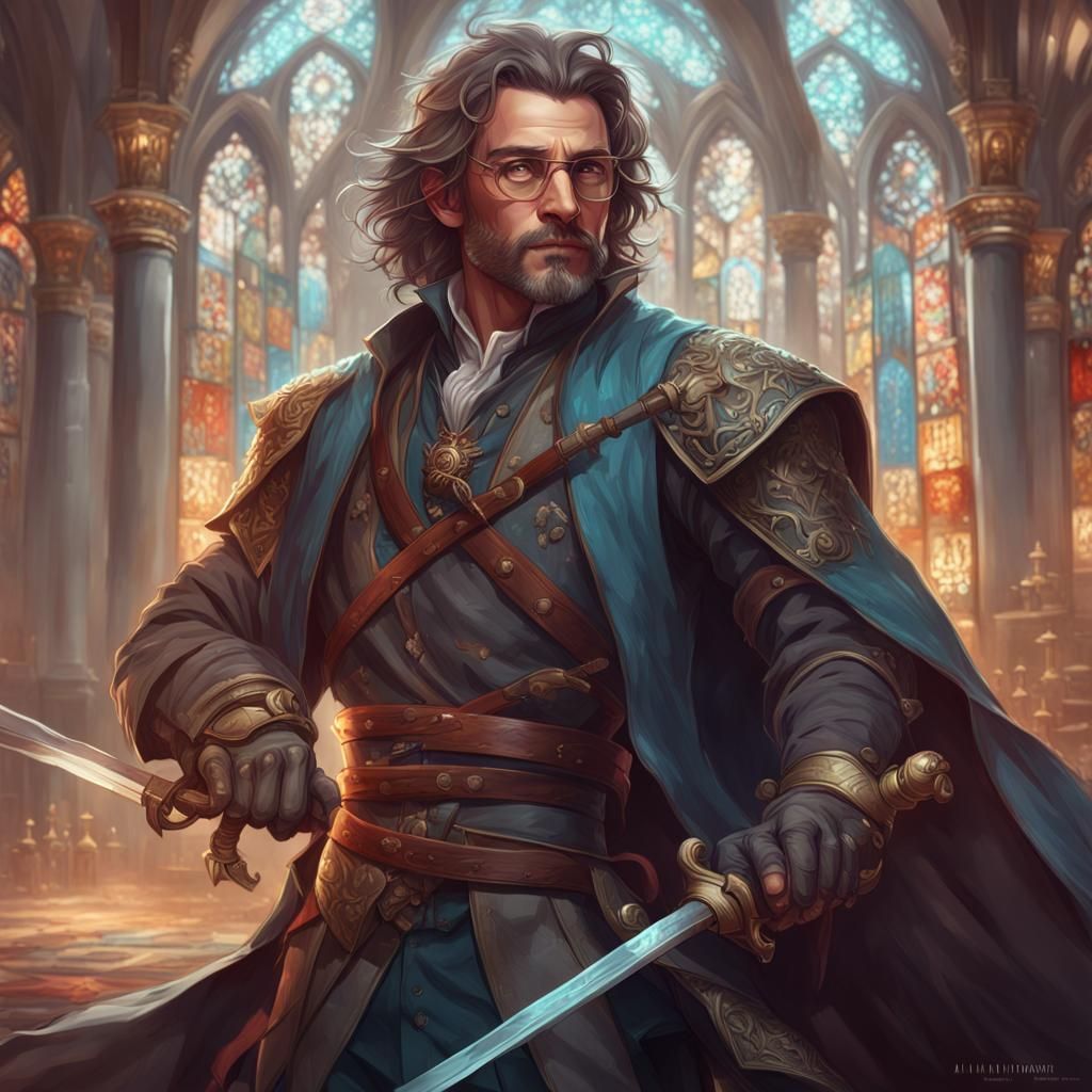 Charming Swordsman Portrait in Hyperdetailed Style