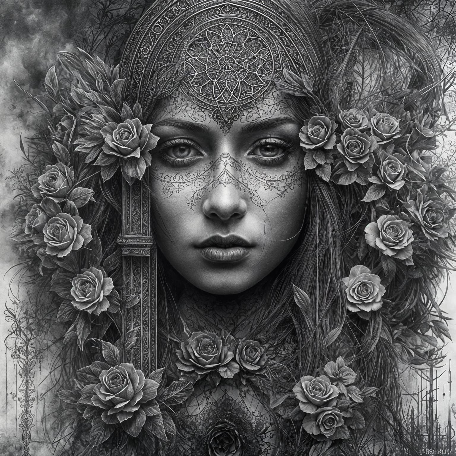 Ethereal Gothic Drawing with Double Exposure