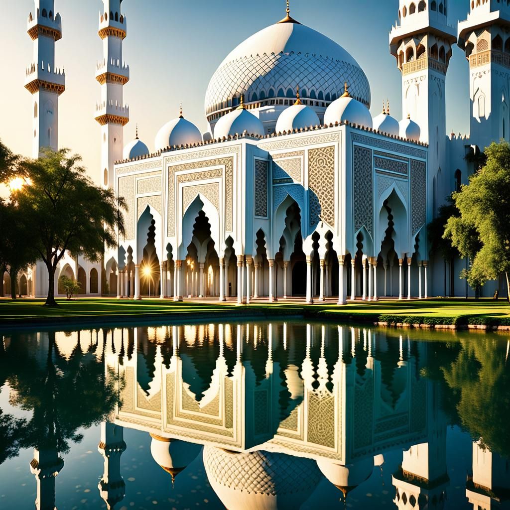 Futuristic Islamic Mosque with Intricate Carvings in Golden ...