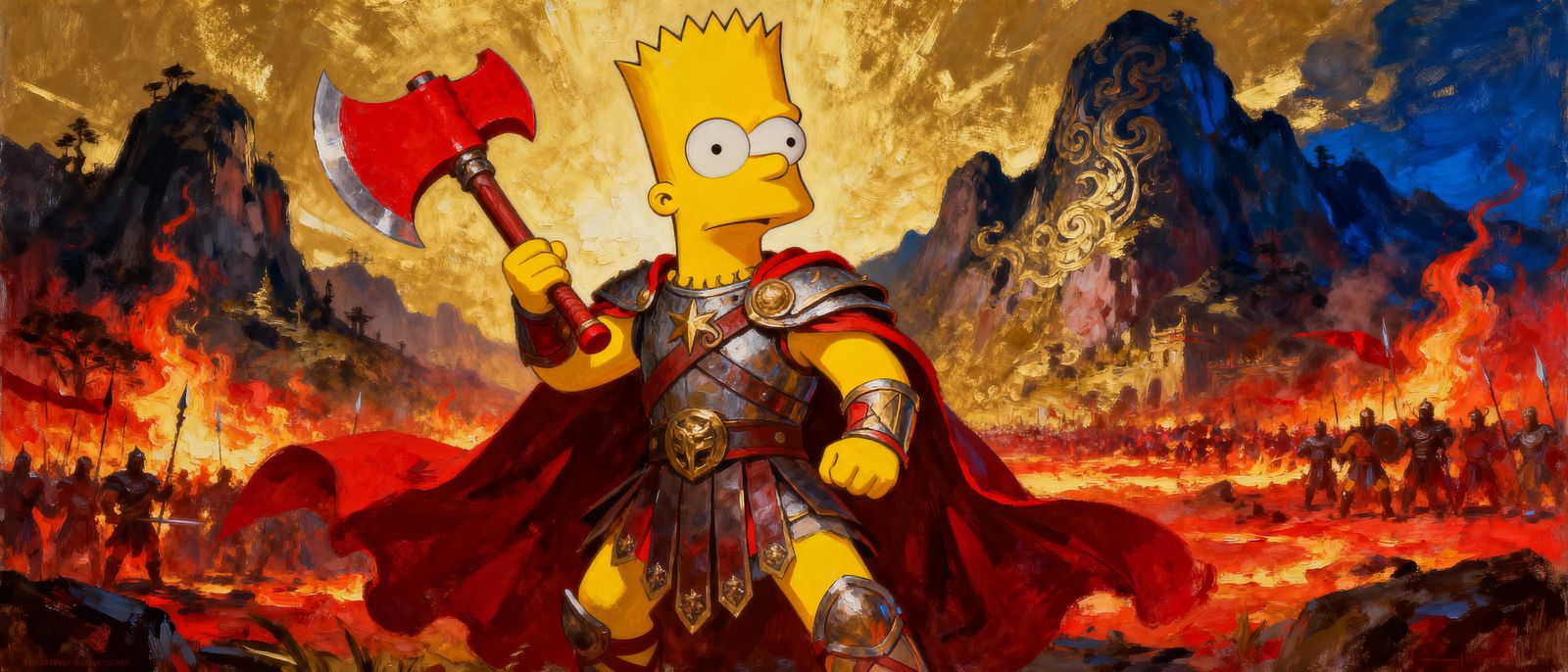 Bart Simpson as God of War Epic Oil Painting