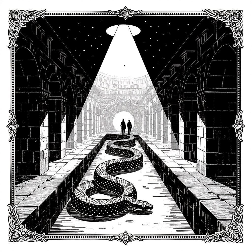 Salamander in Geometric Noir Style Illustration