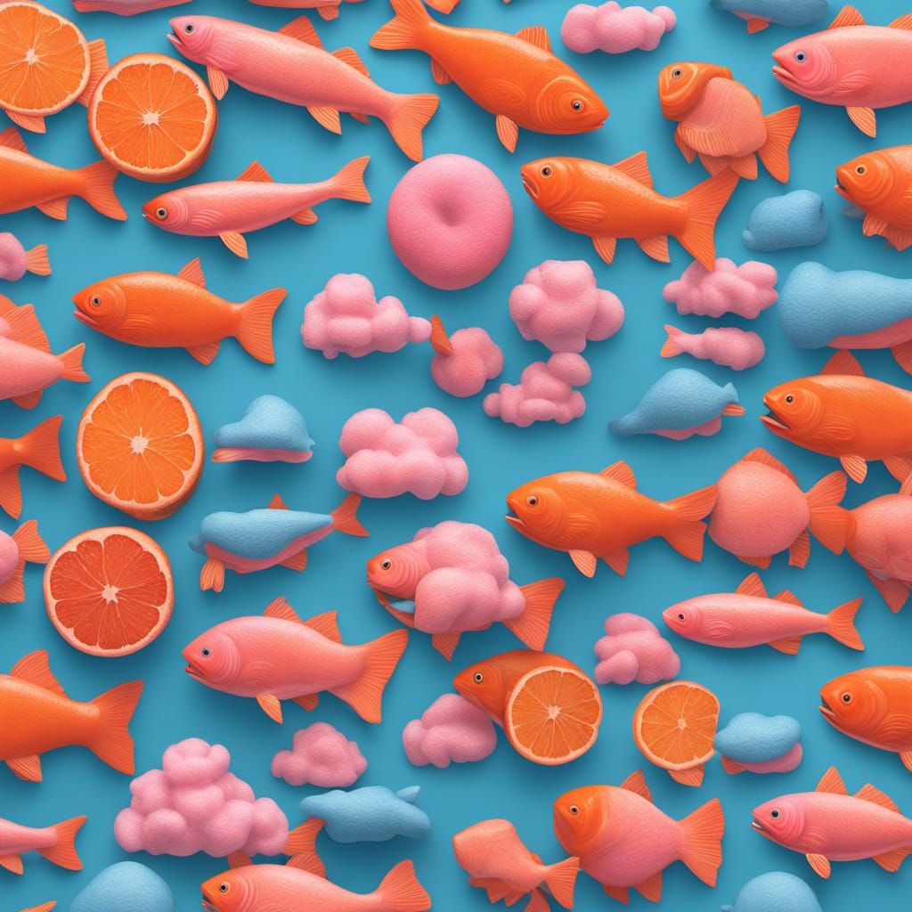 Abstract Surrealism Painting of Tangerine Nutmeg Colors