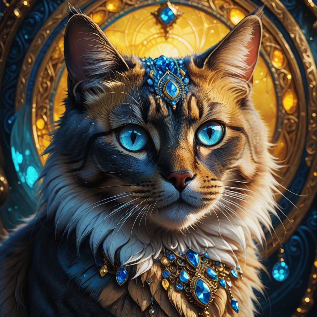 Mystical Cat With Blue And Yellow Eyes