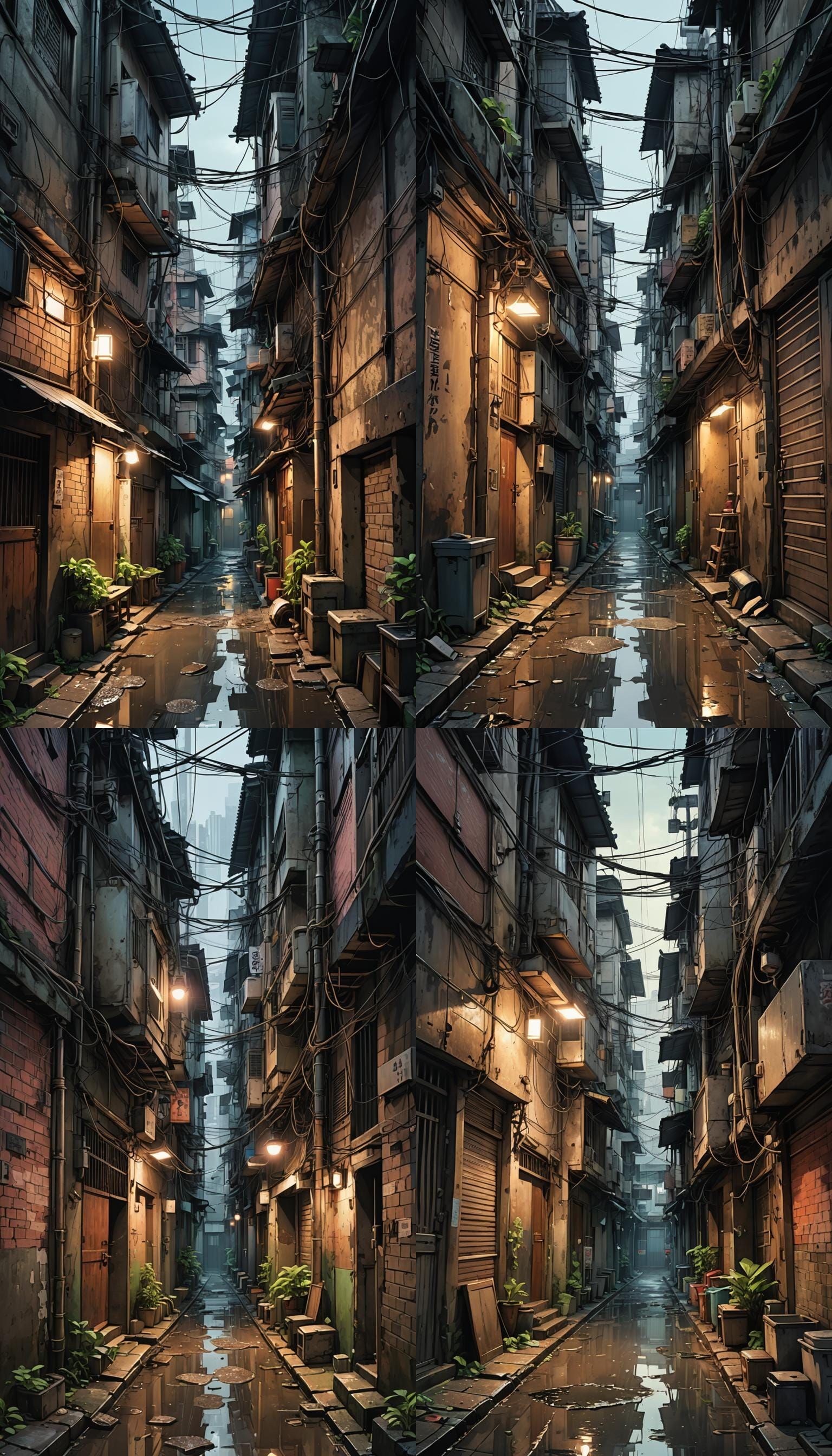 Jakarta Alleyway: Detailed Anime Illustration in Dark Fantas...