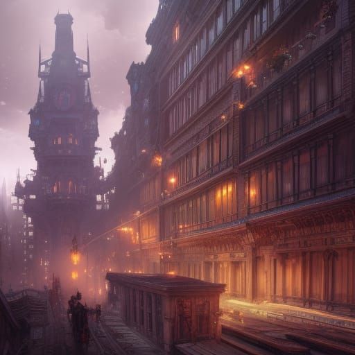 Steampunk City at Twilight: 8K Concept Art