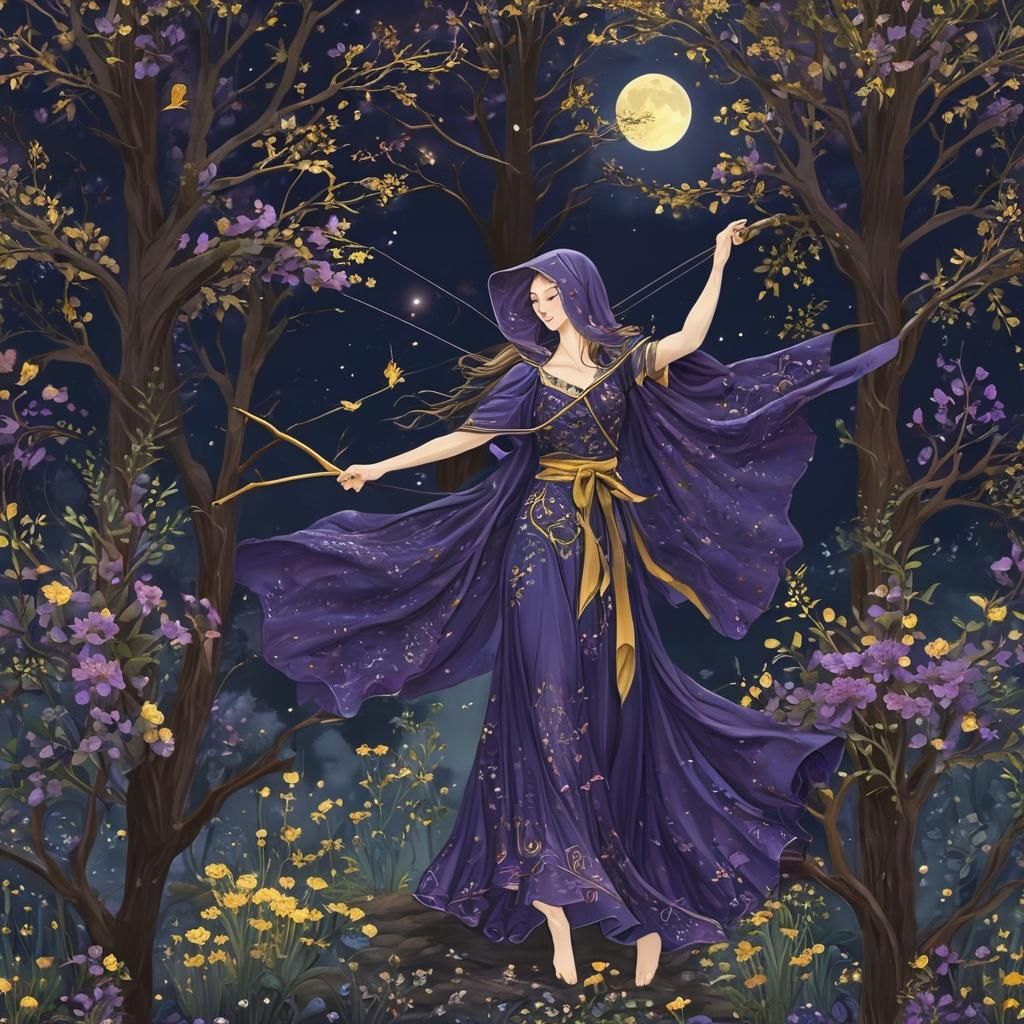 Flowers blooming during a full moon dancing in the wind, fai...