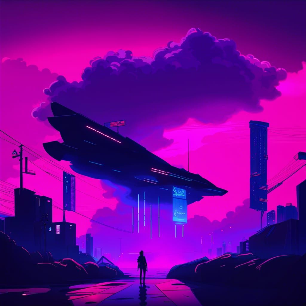 Purple Cloudscape in Cyberpunk Neon Style