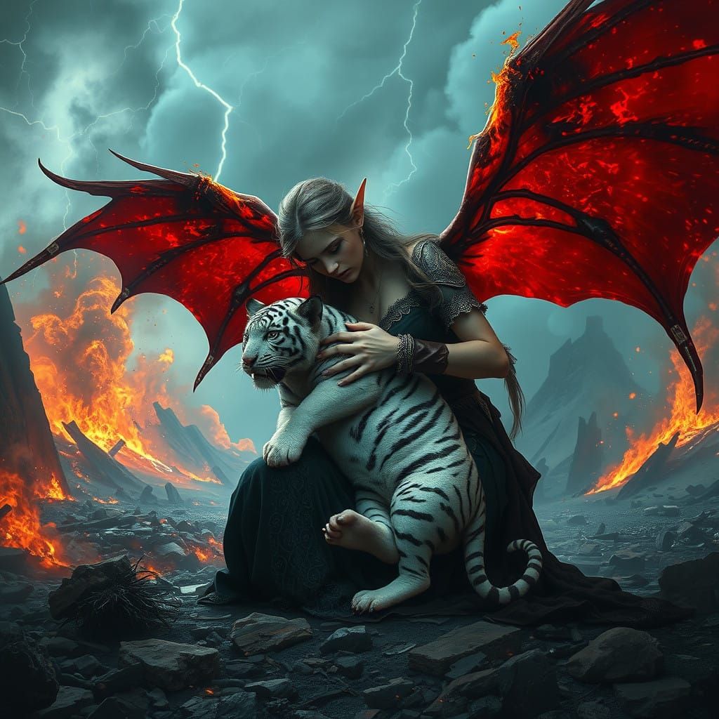 Elf Maiden Unleashes Demonic Fury Amidst Ruin