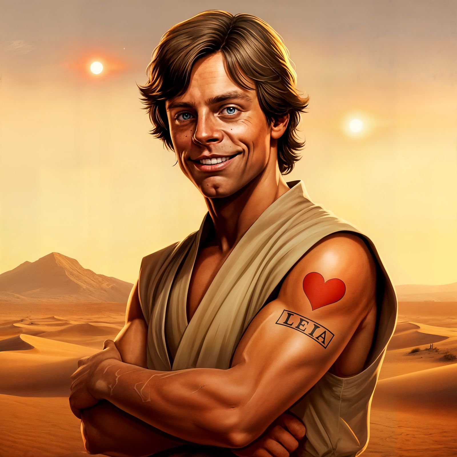 Strong Young Luke Skywalker in Desert Landscape