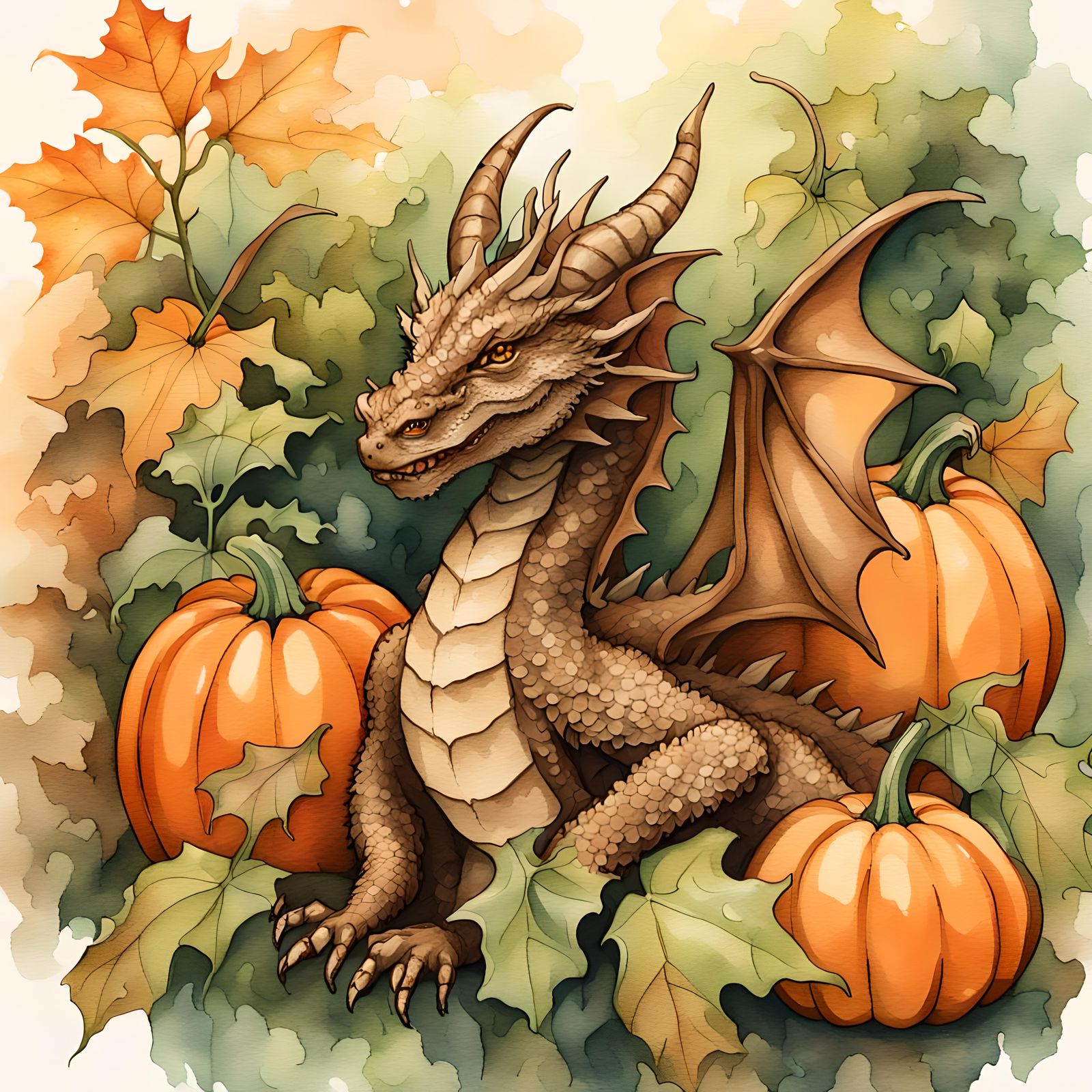 Brown Dragon In the Pumpkin Patch