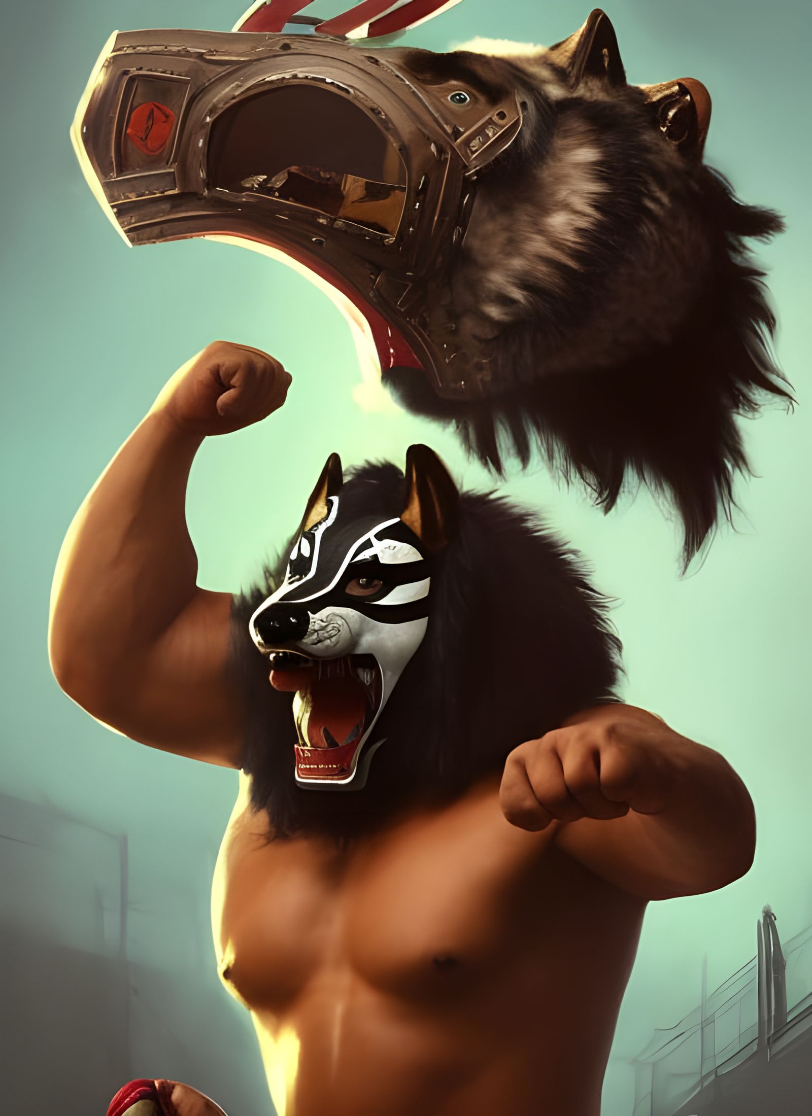 Mexican Luchador Wrestler in Ring: Hyperdetailed Portrait