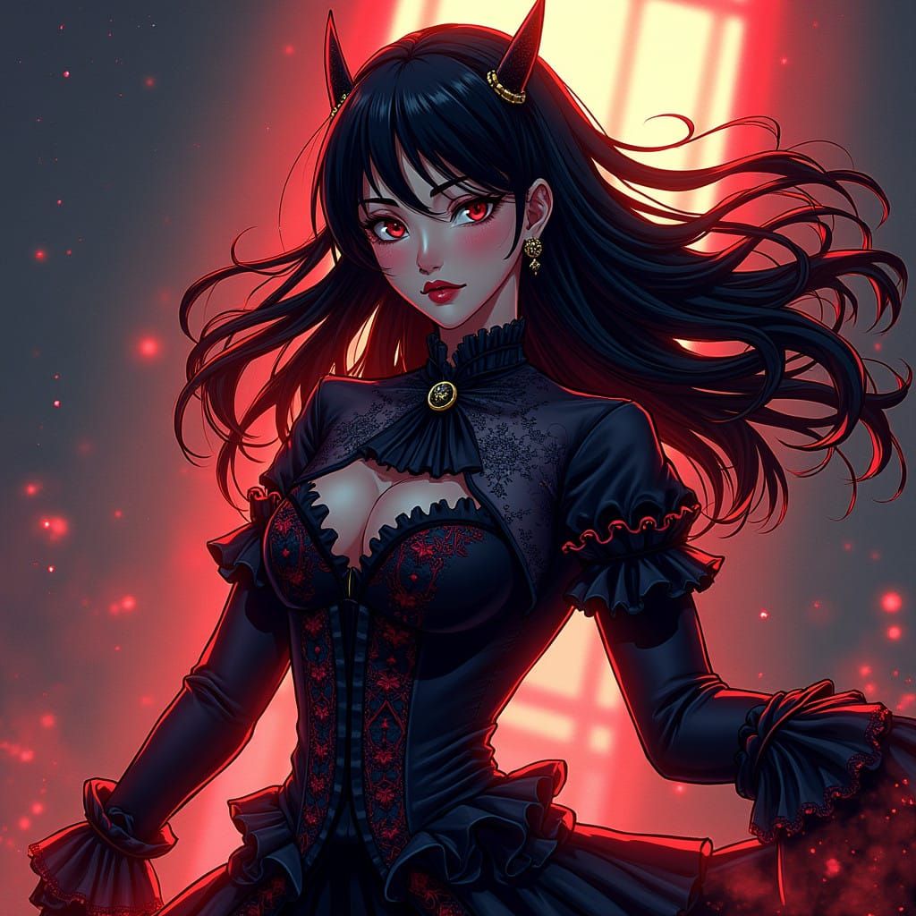 Regal Victorian Goddess in Dynamic Anime Style