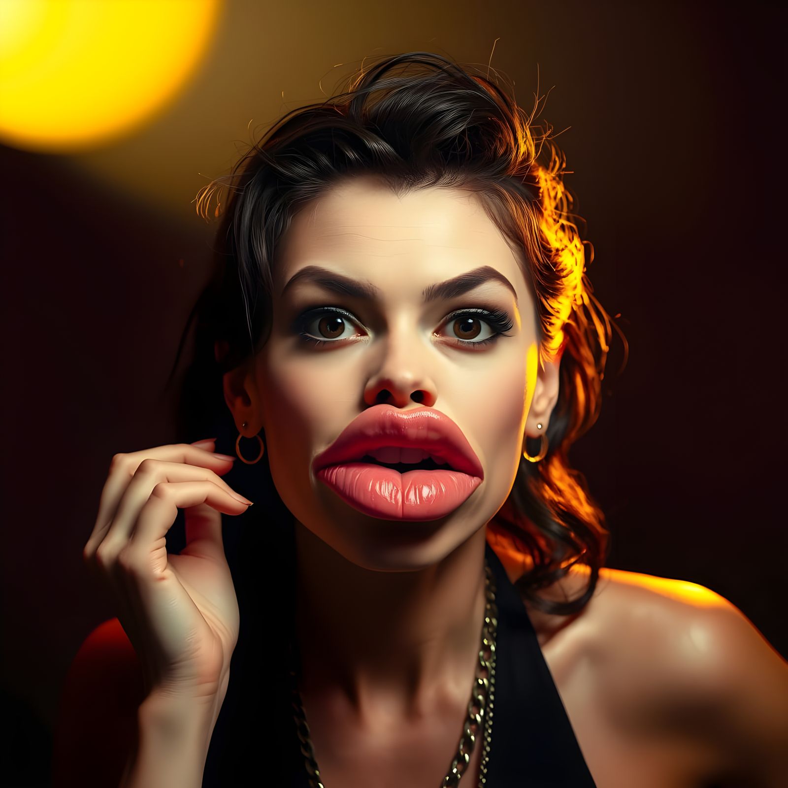 Woman With Oversized Lips in Dramatic Spotlight