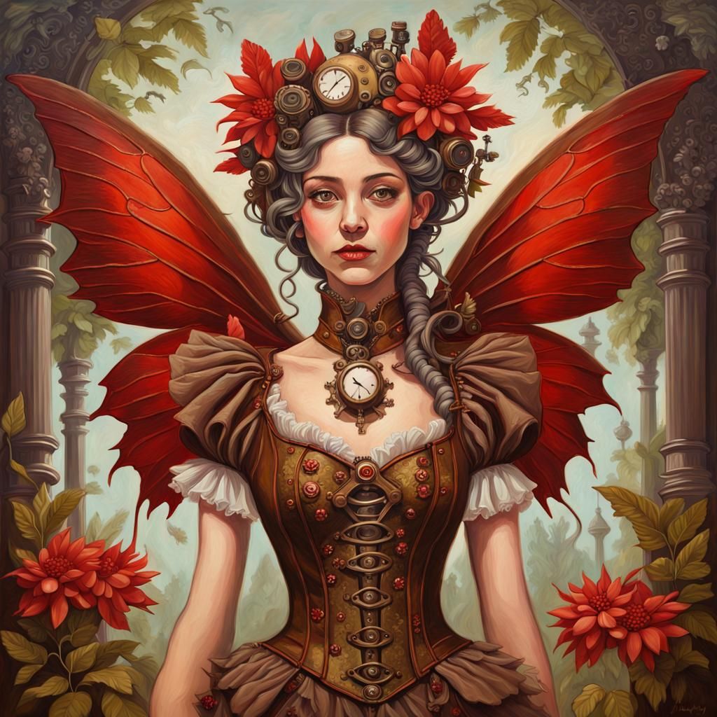 Steampunk Fairy in Rococo Dress Oil Painting