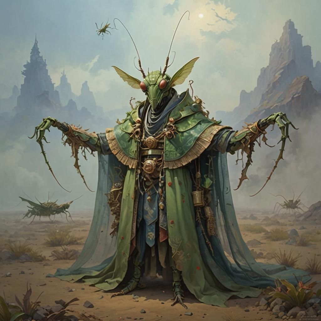 Ukiyo-e Mantis Leader in Barren Landscape