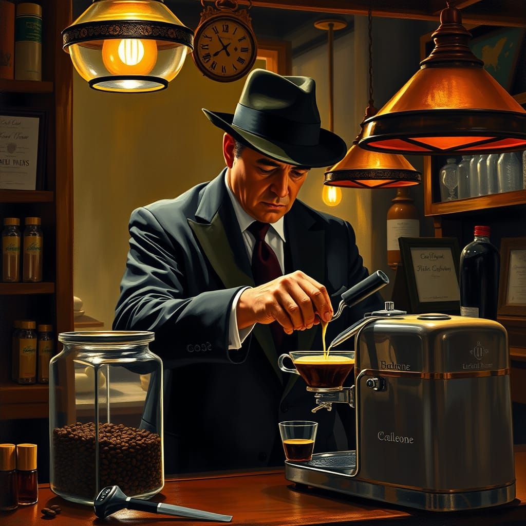 Vito Corleone as Barista in Renaissance Style