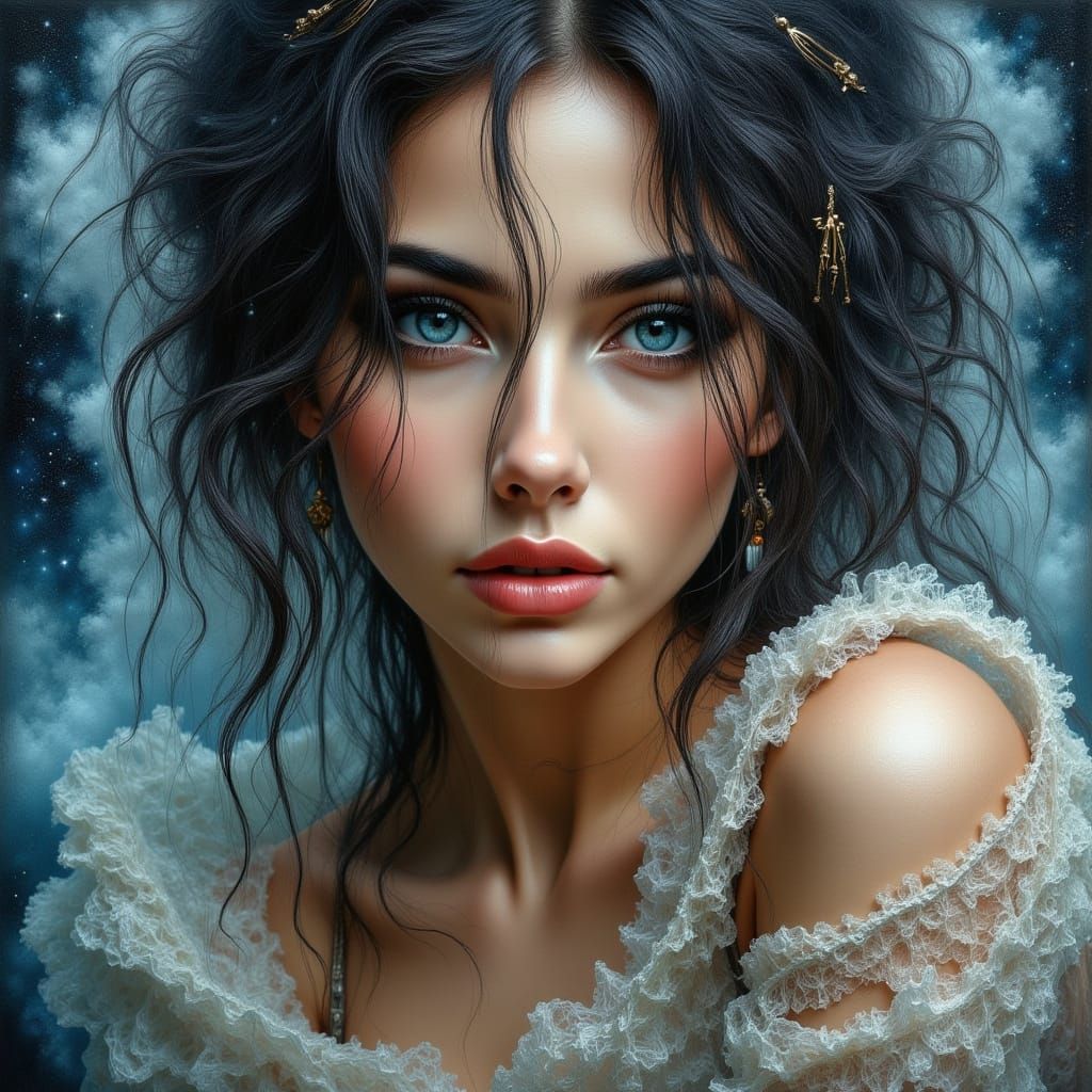 Hyper-Realistic Portrait of Woman with Blue Eyes