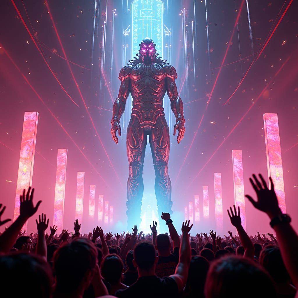 Chrome and Neon God Ascends at Music Festival