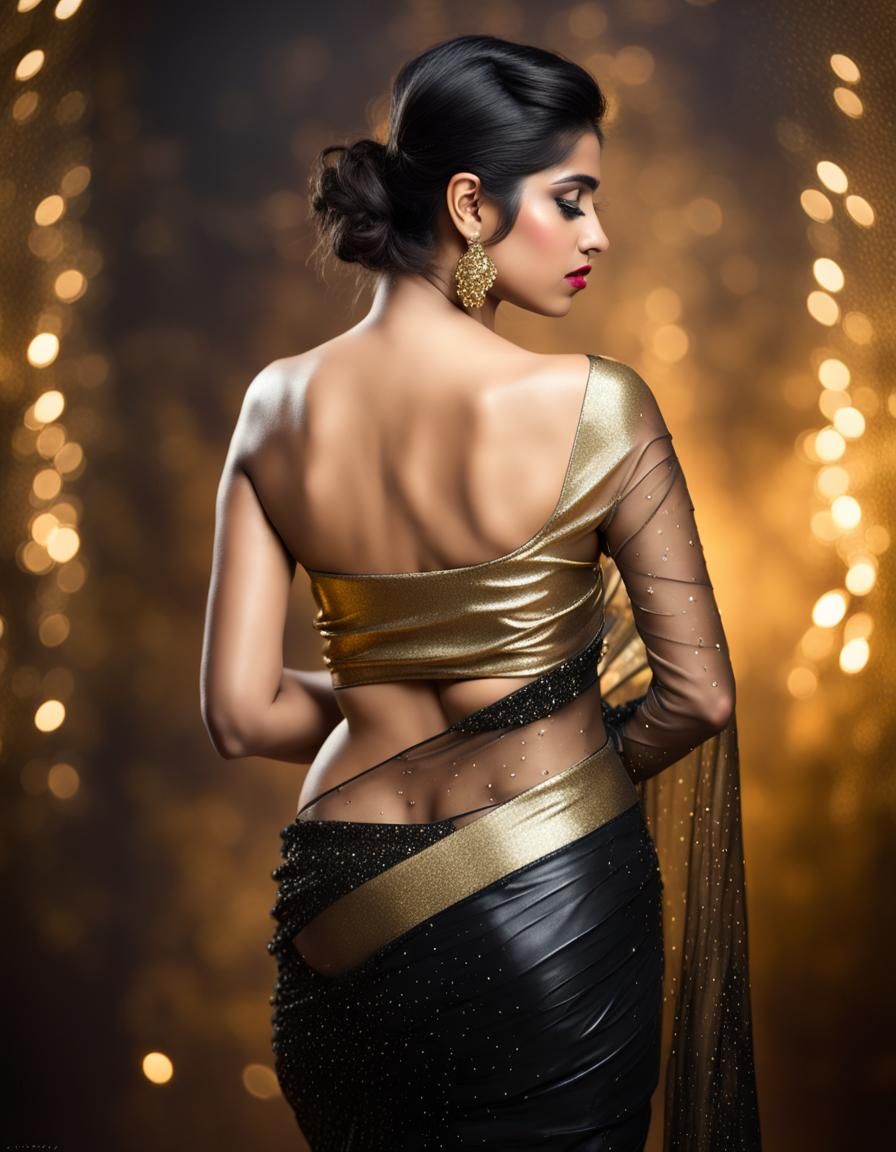 Beautiful Woman in Saree: Painterly Studio Portrait
