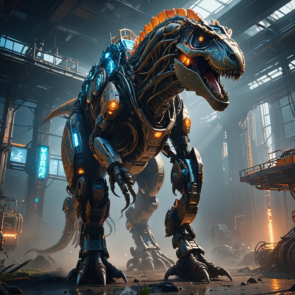 Mechanical T-Rex in a Sci-Fi Vista