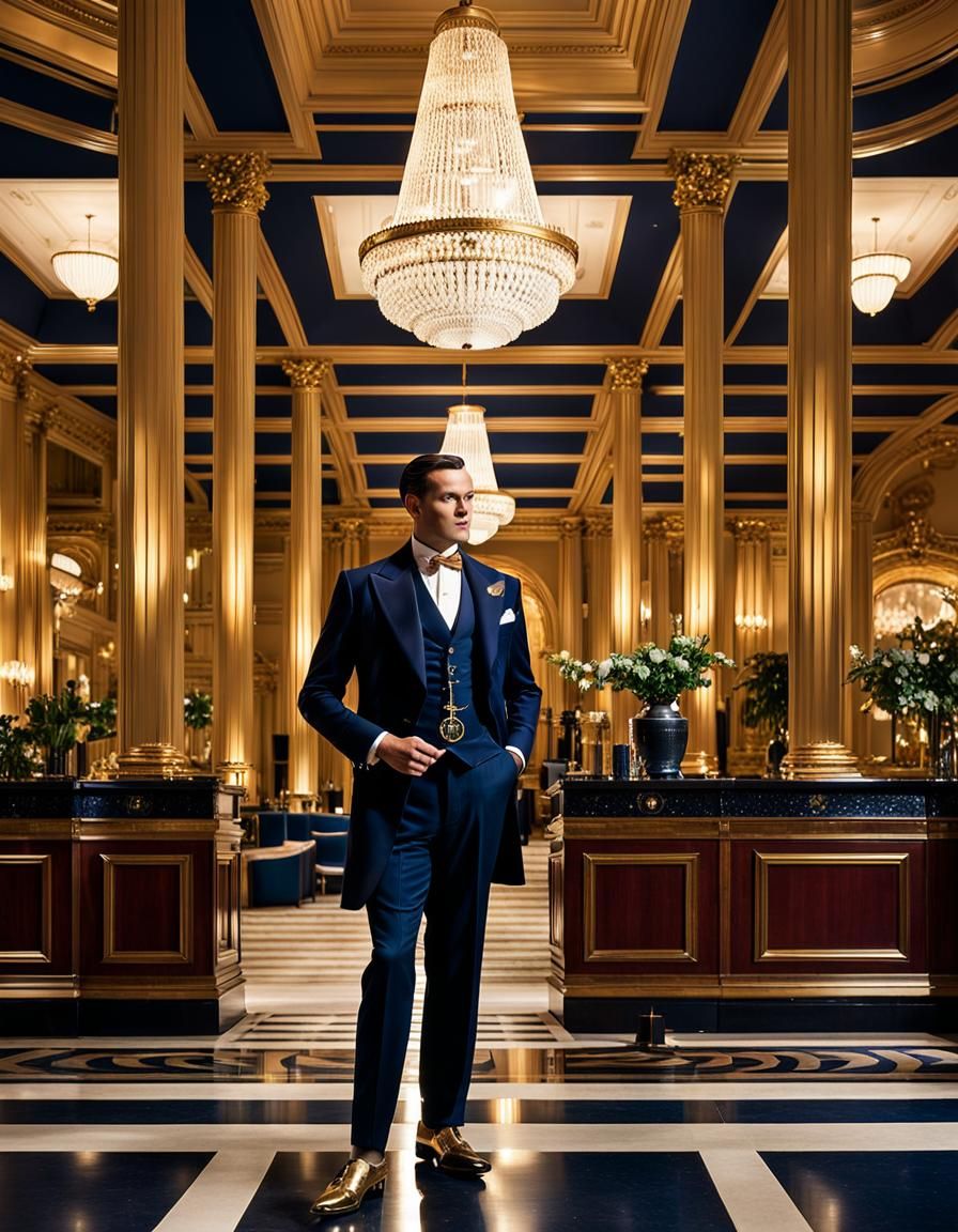 Elegant Gentleman in 1920s Hotel Lobby