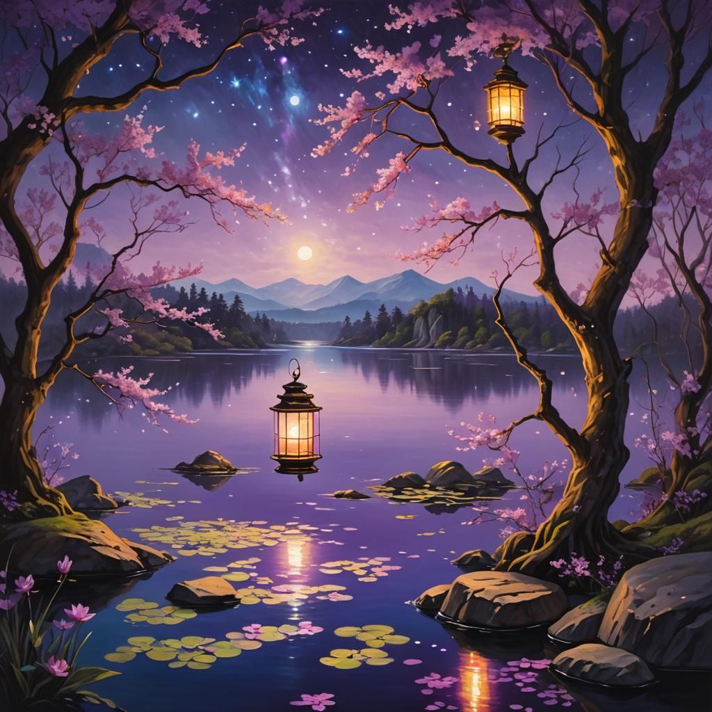 Glowing Purple Cherry Blossom Forest: Magical Realism