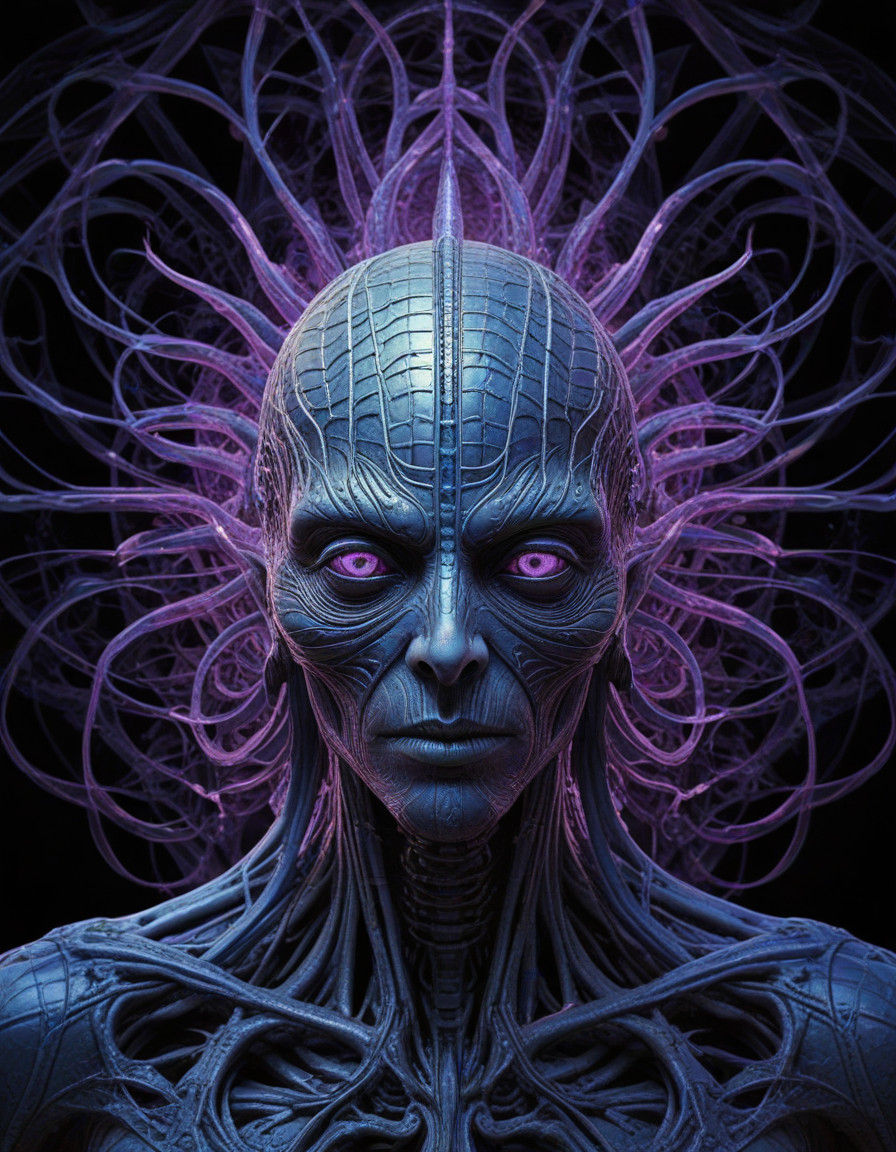 Ancient Alien Hive Mind Awakening in Vibrant Digital Art