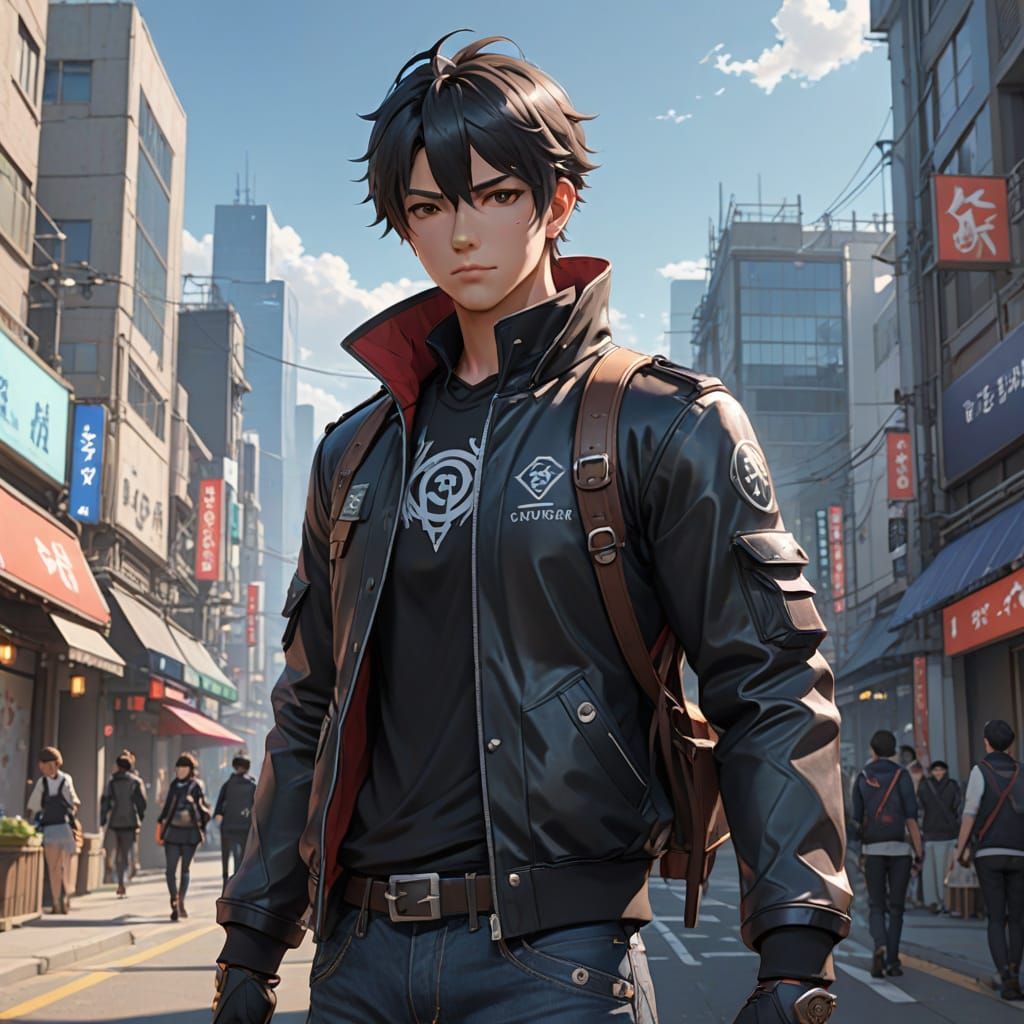 Young Man in Cityscape: 3D Anime Art