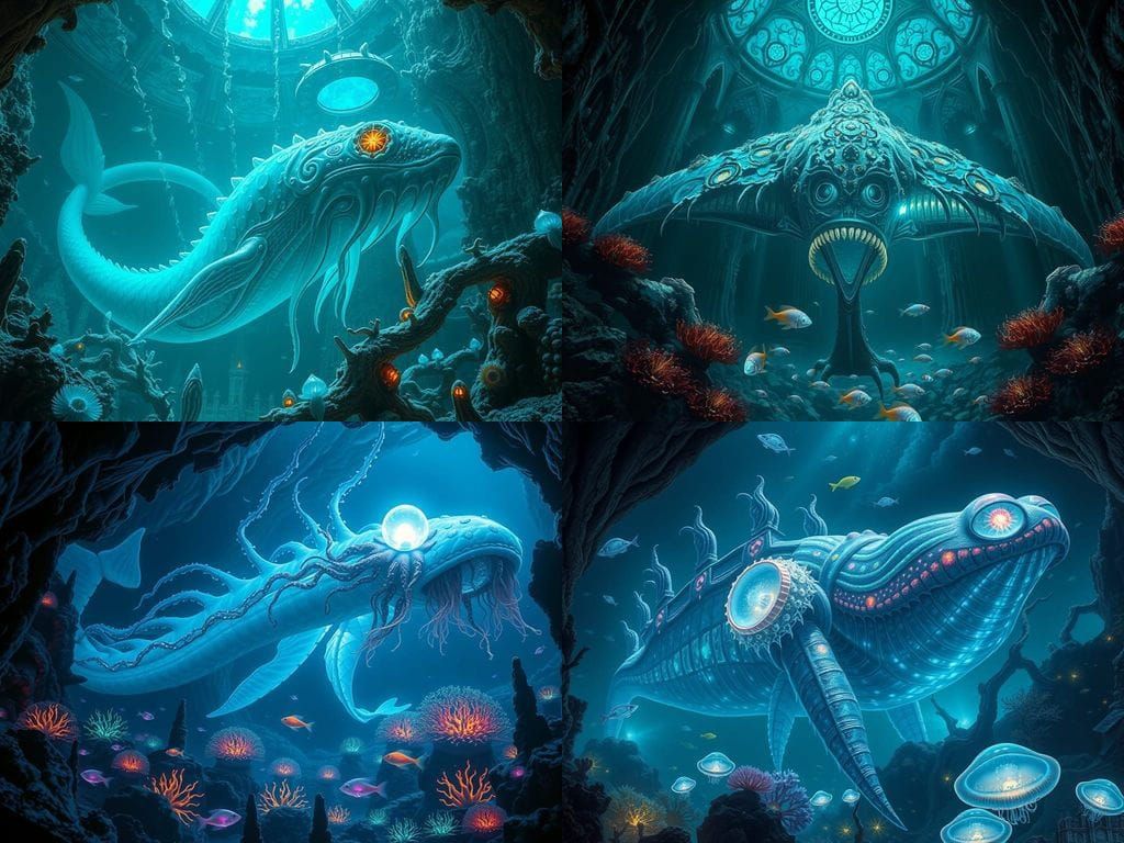 Glowing Leviathan Cathedral in the Abyssal Deep