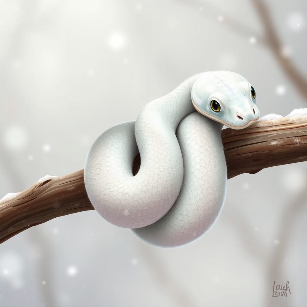 Snow Corn Snake in Whimsical Digital Art Style