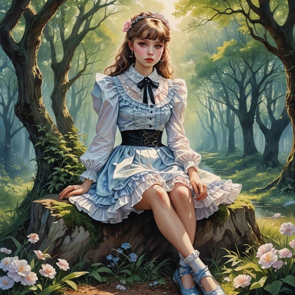 Victorian Street Fashion in Watercolor Poster Art