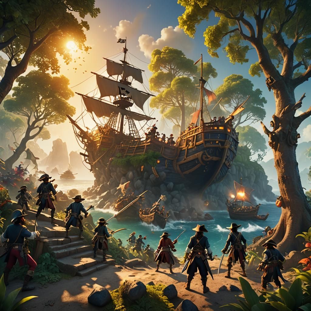 Pirate Battle on Fantasy Island: 3D Pixar Style