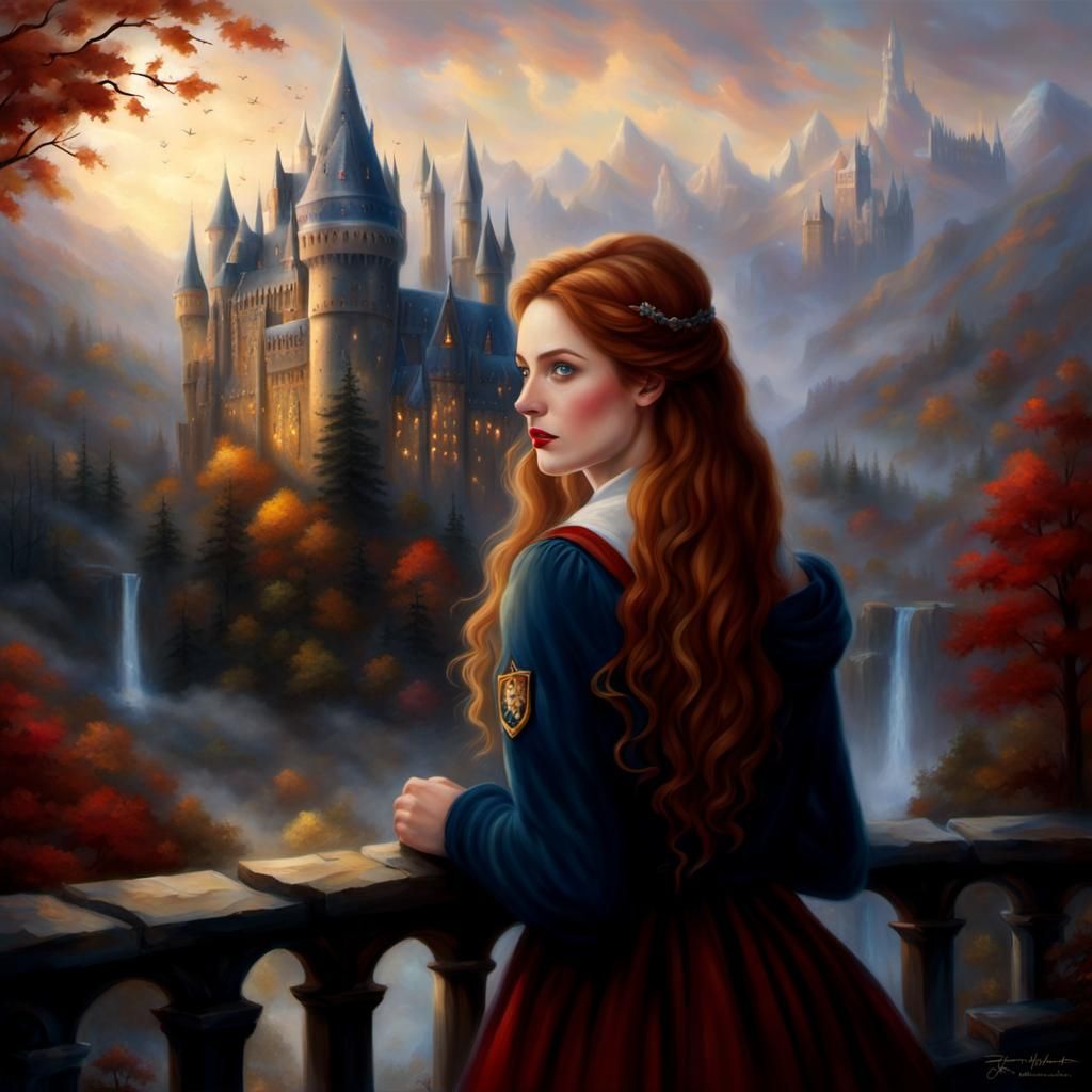 Hogwarts Castle Fall Scene in Ethereal Style